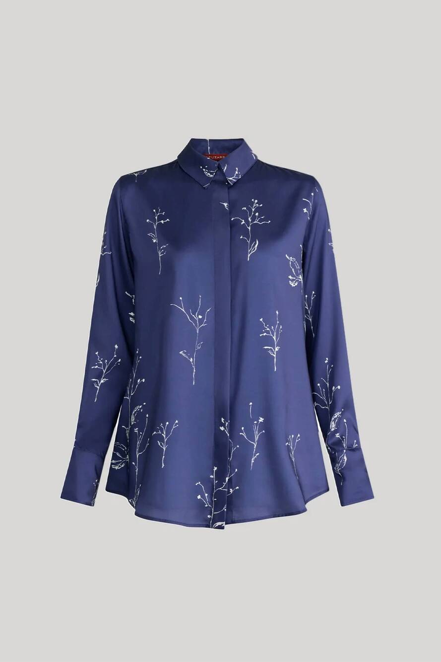 NEW ALTUZARRA women's chika top in berry blue botanical